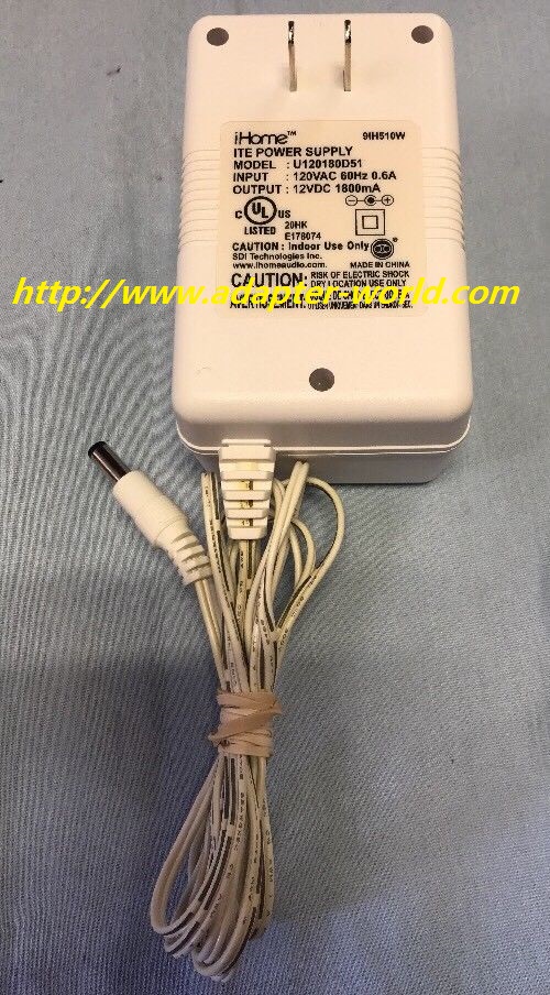 *100% Brand NEW* iHome 12 VDC 1800mA U120180D51 [White] AC Adapter ITE Power Supply